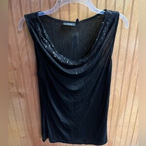Black tie Sequin Women small tank Top sequin embellished drape new w tags
